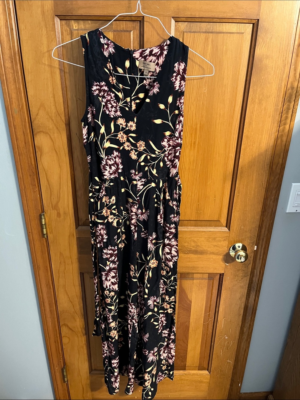 Anthropologie Black Jumpsuit with Pink and Cream Floral Print